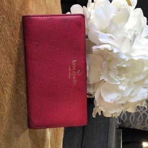 Gently used fuchsia wallet with ink stains